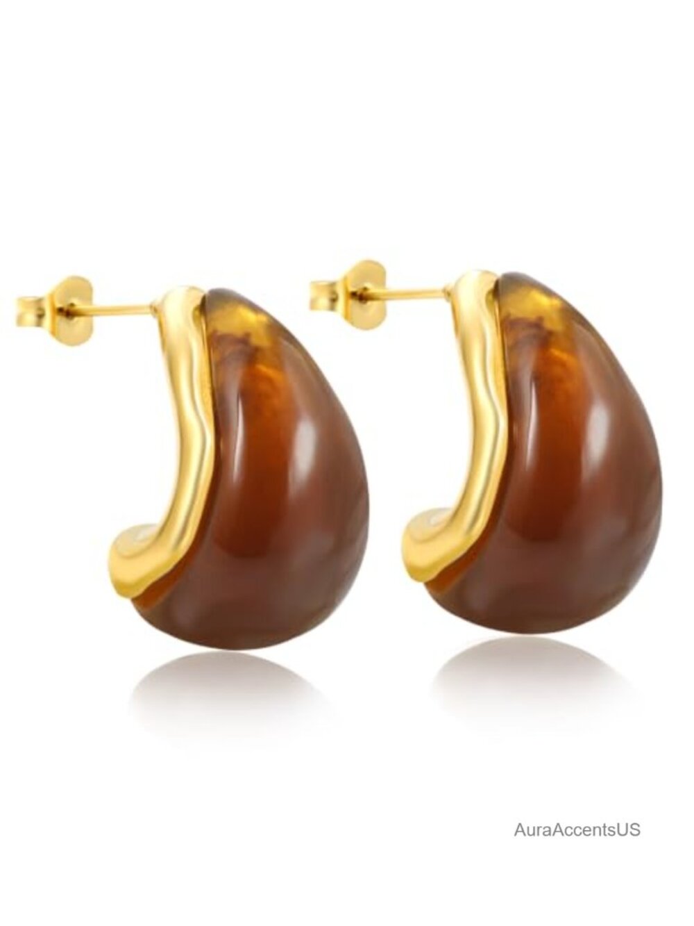 18K Gold Plated Chunky Resin Teardrop Hoop Earrings Studs Women